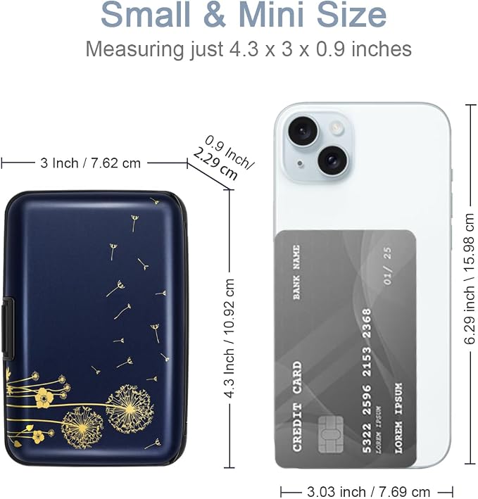 Coco Rossi Credit Card Holder RFID Aluminum Small Mini Wallet Women | Metal Wallet, Business Cards Holder, ID Case, Slim Sleeves, Womens Girls Gift, Carry Proof Wallets for Travel, Dandelion