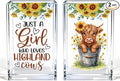 Just A Girl Who Loves Highland Cows Acrylic Cosmetic Pen Holder Cup Set 2, Cute Animal Pencil Holder Desk Organizer, Funny Desk Accessories, Highland Cow Lover Gifts for Women Coworkers Besties