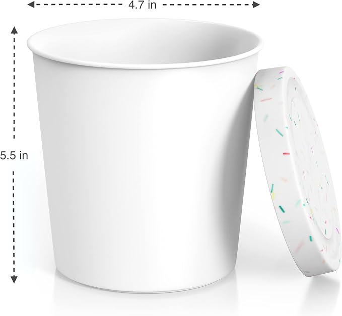 BALCI - Premium Ice Cream Containers (2 Pack - 1 Quart Each) Perfect Freezer Storage Tubs with Lids for Ice Cream, Sorbet and Gelato! - White With Sprinkles