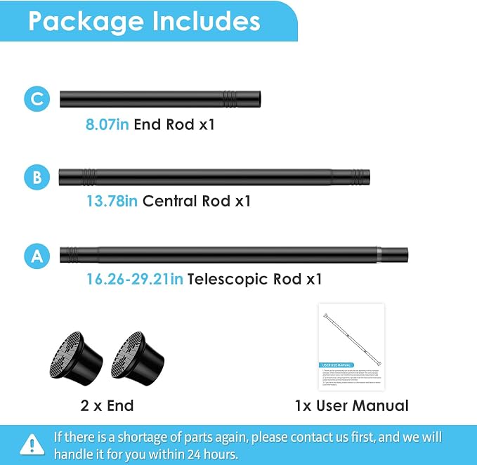 2Pcs Tension Curtain Rod 24 To 46 Inch Black Shower Curtain Rod No Drilling Adjustable Spring Loaded Curtain Rods Shower Rods For Bathroom Windows Bedroom Closet Doorway Door