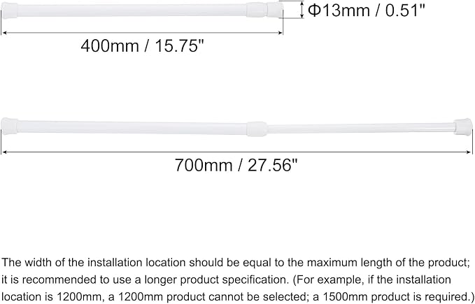 uxcell Tension Curtain Rod, Adjustable 16 to 28 inches, 0.39" Dia White Spring Tension Rod No Drilling Expandable Tension Rod for Doorway, Kitchen