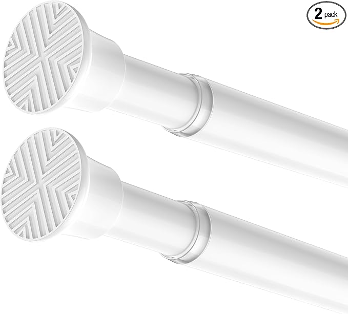 2 Pack Spring Tension Curtain Rod 32-62 inch, Adjustable Expandable Tension Curtain Rod No Drilling, Tension rods for Window Doorway Kitchen Curtain, White