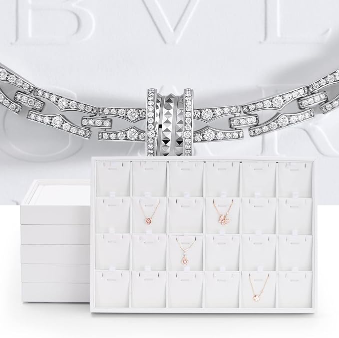 Oirlv Premium White Leather Stackable Jewelry Tray 12 Grid Jewelry Drawer Organizer Trays for Bracelets Earrings