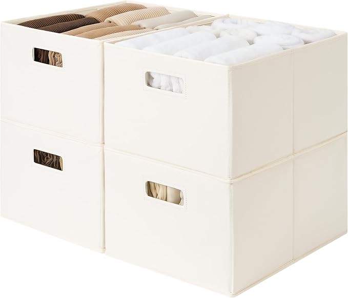 StorageWorks Fabric Storage Bins for Shelves, Closet Organizers and Storage Baskets, Closet Storage Bins with Cutout Handles, Large, 4-Pack, Ivory