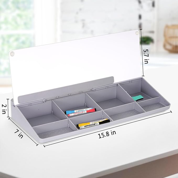 DOLLAR BOSS Glass Desk Whiteboard Small Dry Erase Board Desktop White Board with Storage Drawer Computer Keyboard Stand Desk Organizer Office Accessories School Supplies with 4 Markers 1 Eraser, Grey