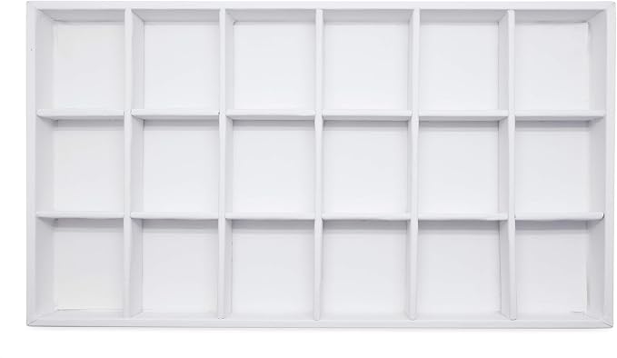 The Display Guys - Stackable Jewelry Tray and Organizer - for Drawers, Dressers, Store Display (18 Compartments, White Leatherette)