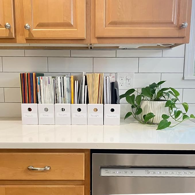 Evelots Magazine File Holder - Set of 24 White - Office Desk Organizer - Sturdy Cardboard - New Upgraded Double Front Panel for More Stability - Full 4 Inch Wide - Easy Assemble