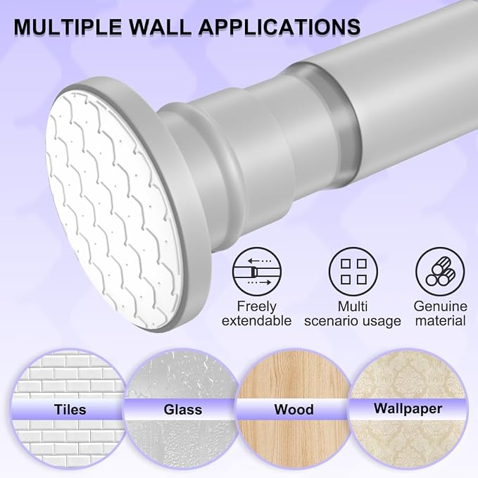 18–32 Inch Small Shower Rod – Adjustable Spring Tension Curtain Rod, No Drilling, Rust-Resistant Gray Short Rod for Windows, Closets, or Bathrooms