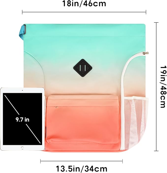 WANDF Drawstring Backpack with Shoe Compartment, Sports Gym Bag | Multi-Pocket Storage, Water-Resistant Fabric, Cinch String Bag