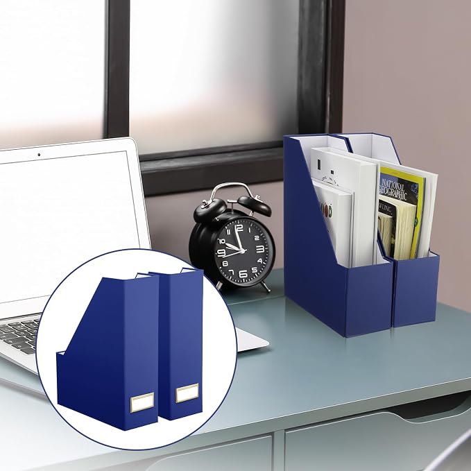 Feifeiya Magazine Holder Set of 6 Sturdy Cardboard Magazine File BOY7116 Beautiful Desk Book Organizer and Storage Box for Documents, Magazines Holder Rack for Shelf Home Office Classroom(Navy Blue)