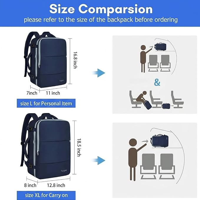 Taygeer Personal Item Backpack for Women, 35L Travel Backpack | Carry on bag with Laptop Compartment & Water Bottle Pocket, Lightweight Work Back pack for Weekend Business, Gifts, Ink Blue