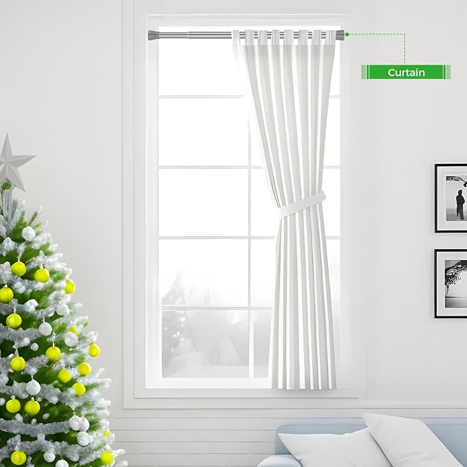 2Pack Tension Curtain Rod Silver Tension Rods 28 to 48 Inches Curtain Rods No Drilling Spring Adjustable Curtain Rod Expandable Pressure Rods for Windows