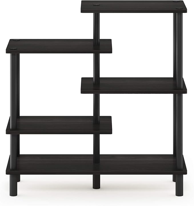 Furinno TURN-N-TUBE Storage Shelves, 5-Tier Book Shelf, Accent Display Shelf, Toolless Open Shelves, Round Tubes, for Organization and Storage, Living Room, Garage, Home Office, Espresso
