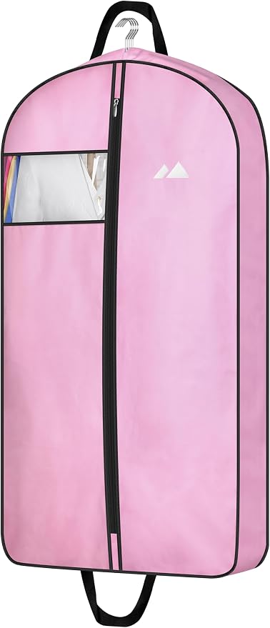 MISSLO 43" Pink Garment Bags for Travel for Women Waterproof Oxford Fabric Suit Bags for Closet Storage Dress Cover Hanging Clothes Bag