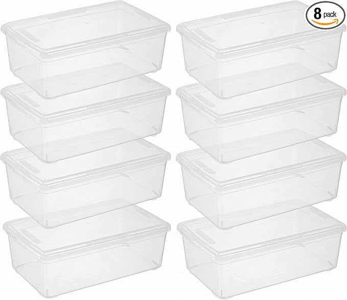 novelinks 8 Pack 6 Quart Stackable Shoe Storage Bins with Lids (Clear) | Clear Shoe Storage Boxes, Shoe Bins, Shoe Containers, Shoe Boxes Clear Plastic Stackable, Craft Organizers and Storage