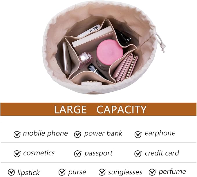 Tall Purse Organizer Insert Womens Canvas Round Handbag Organizer Storage,Handbag Purse Organizer Round Cosmetic Pouch Bag Bucket Makeup Bag
