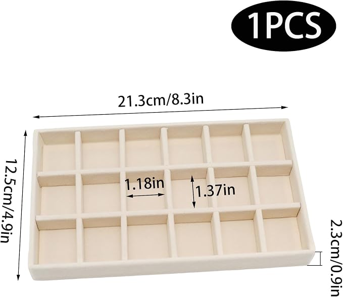 Velvet Jewelry Organizer Trays Beige Stackable Jewelry Storage Display Tray with Removable Dividers, 18 Grids