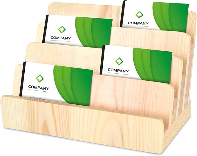 DLUGOPIS 4 Tier Wood Business Card Holder Display Business Card Display Rack Business Card Stand Business Card Organizer Multiple Business Card Holder Case Gift Card Display for Office Desk