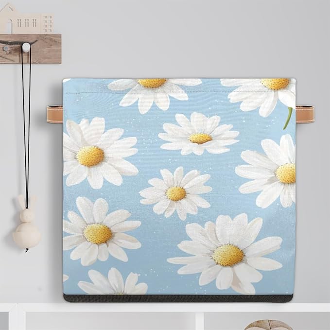 TropicalLife Floral Daisy Storage Cube, 13 Inch Fabric Cube Storage Organizer Bin for Shelves Clothes, Decorative Foldable Storage Boxes