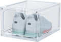 HIYOHIYO 1-Pack Clear Plastic Stackable Shoe Box Organizer, Fit US Size 14 | Sneaker Containers Magnetic Shoes Storage Box Foldable Drop Front Organizer Cases for Home Display Bins