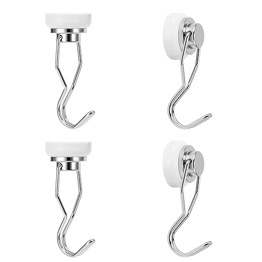 Ant Mag Swivel Magnetic Hooks 50lbs Heavy Duty Grill Magnet Hooks 4 Pack with Scratch Proof Stickers Great for Home Refrigerator Kitchen Store Grill BBQ Office Warehouse (White)