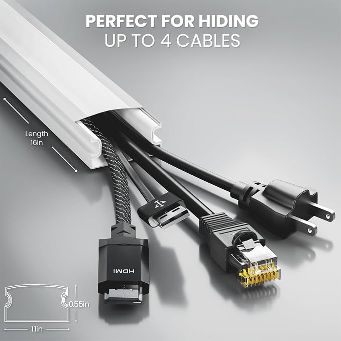 Cord Covers for Wires on Wall - 300in Cable Management Cable Hider - Cord Hiders for TV On Wall - Paintable Cable Concealer - Wire Covers for Cords - 20X (L16 x W1.1 x H0.55) - Large | White