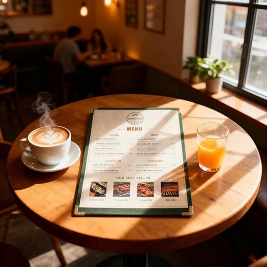 Goodsmart Restaurant Menu Covers – 25 Pack Green 2-View, Top-Loading Menu Holders, Vinyl & Plastic Café Menu Covers, Clear Menu Sleeves, Fits 8.5" x 14", Leather-Style Design, Gold Corners