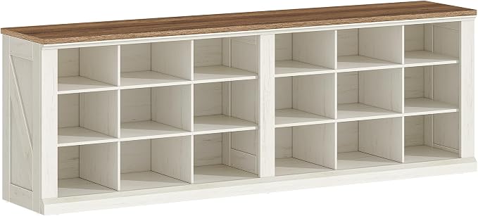Hzuaneri Shoe Storage Bench, Wooden Entryway Shoe Benches with Cubby | Widened Wooden Farmhouse Shoe Bench with Compartments, Shoe Rack Benches for Cloakroom, Living Room, Antique White SB52514B