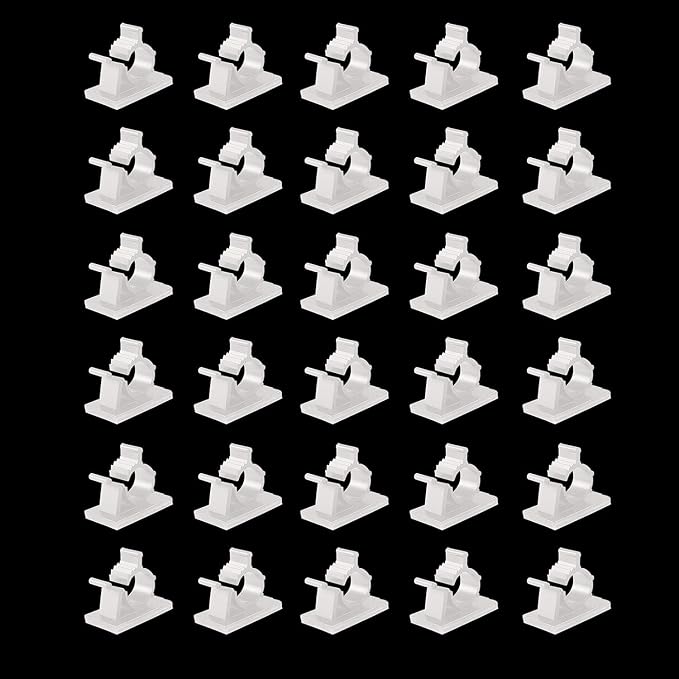 Viaky 30 Pieces White Adjustable Cable Clips Self-Adhesive Desk Organizer Nylon Wire Management Wire Holder