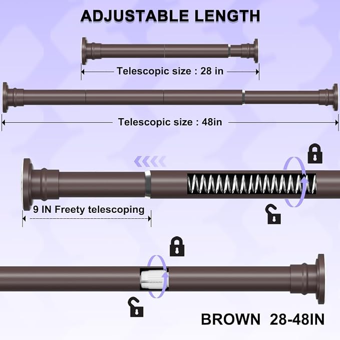 Bronze Shower Curtain Rod 28-48 Inches Adjustable Tension Curtain Rod Spring Shower Rod for Bathroom Heavy Duty Tension Rod for windows
