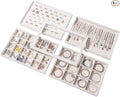 Coward Set of 5 Stackable Jewelry Organizer Tray Necklace Earring Box Storage Ring Bracelet Display Holder (beige(ring+necklace+12girds+24girds+The glass lid))