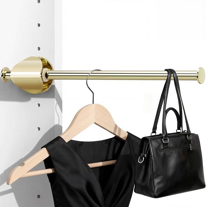 INMAKER Valet Rod for Closet Slide out | Pull out to 9.5" Hanger Rod for ≥12" Deep Closet, Polished Gold, 1 Pack