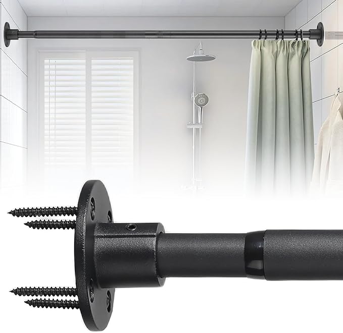 Shower Curtain Rod 30-92 Inch Closet Rod, 1 Inch Diameter Adjustable Heavy Duty Shower Rods Anti-Rust Wall-Mounted Fixed Shower Curtain Rod, Matte Black