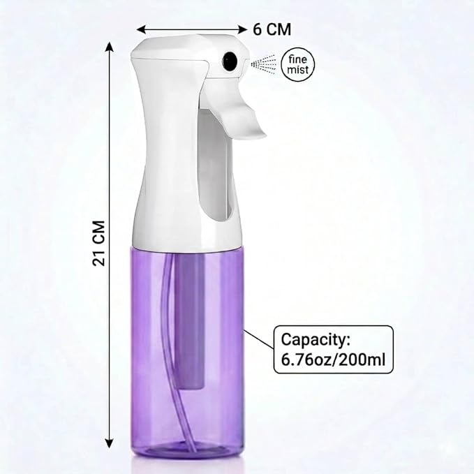 VIGOR PATH Continuous Fine Mist Spray Bottle – 6.7oz/200ml Refillable Water Mister for Hair, Cleaning, Plants & Beauty (Variety Pack)