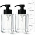 Foaming Soap Dispenser, 12oz/350ml Glass Foaming Hand Soap Dispenser Set, 2Pcs Refillable Foam Soap Dispenser With Foaming Pump, Labels, Square Foam Soap Hand Dispenser For Bathroom, Kitchen