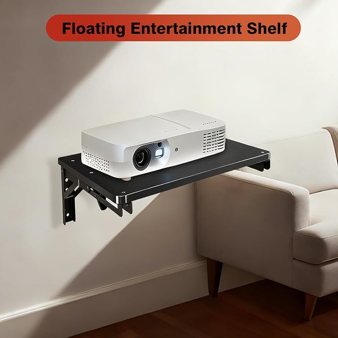 Folding Shelf Wall Mounted, 16.5inches Floating Desk for Small Space | Wooden Fold Down Projector Shelf, 2pcs Heavy-Duty Brackets Holds Up to 55lbs for Bedside, Living Room, Home Office, Kitchen