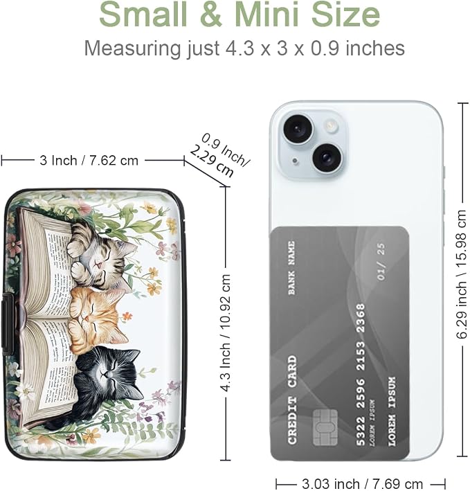 Coco Rossi Credit Card Holder RFID Aluminum Small Mini Wallet Women | Metal Wallet, Business Cards Holder, ID Case, Slim Sleeves, Womens Girls Gift, Carry Proof Wallets for Travel, Kittens