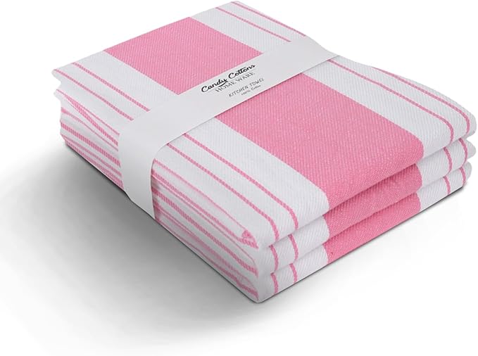 Stripe Kitchen Towels Decor Mordern Design Centreband Dish Towels Boho Stripe Absorbent Festive Gift Set of 3 Pantry Reusable Kitchen Dish Towel|Easter Spring Decor 18x28 Inch Pink