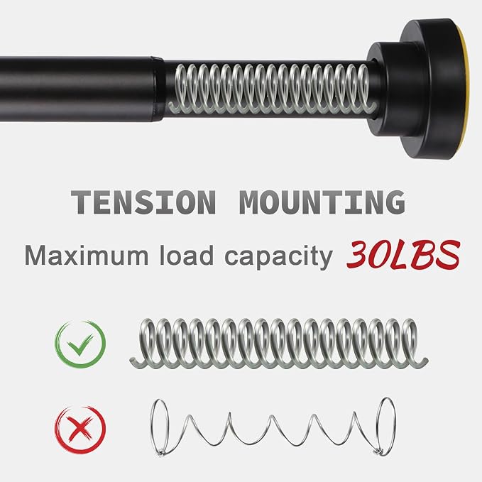 Thestoa Shower Curtain Rod Adjustable 43-92 inch, 1"Diameter Spring Tension Curtain Rod No Drill, Anti-Rust Non-Slip Shower Rod, Black Shower Curtain Rod for Bathroom Tension