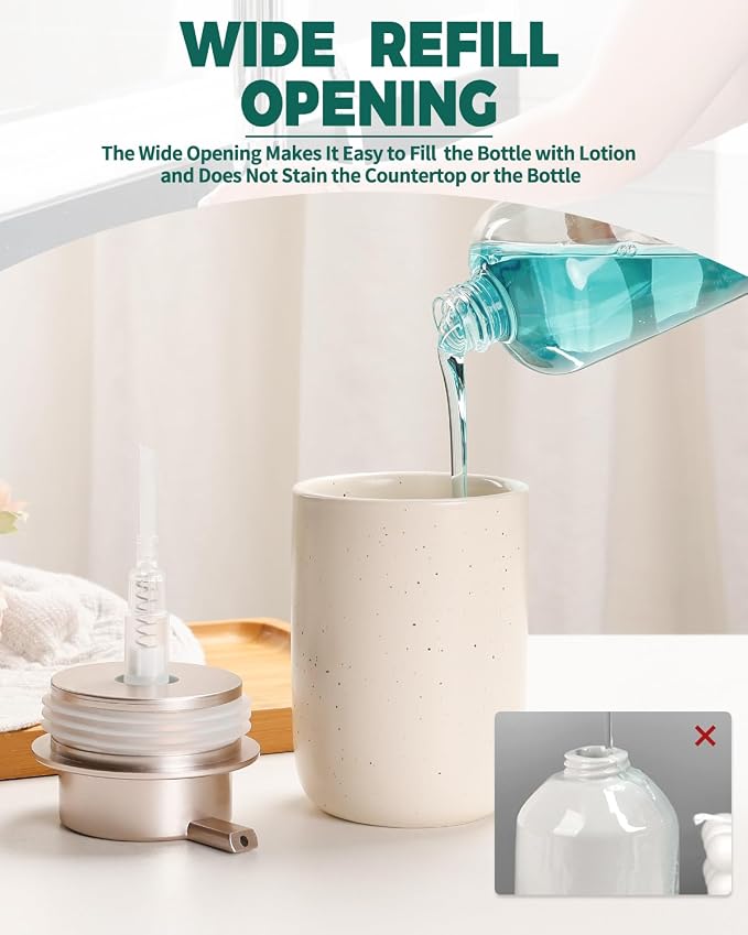 BosilunLife Lotion Pump Dispenser for Kitchen, Bathroom Countertop | Aprcot Soap Dispenser Bathroom Ceramic Dish Liquid Soap Dispenser (Apricot, Liquid Pump)