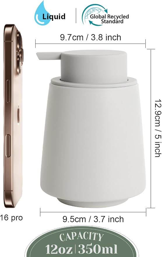 INGOFIN Ceramic Soap Dispenser -14 oz Bathroom Hand Soap Dispenser Liquid Dispenser with Pump Refillable Modern Lotion Dish Dispenser for Kitchen Matte Grey