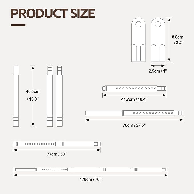 Adjustable Expandable Closet Rod for Wire Shelving, 30-70” Heavy Duty Closet Hanging Rod, Closet Extender Hanging Rod for Wardrobe, Laundry Room, Closet Organization, Black