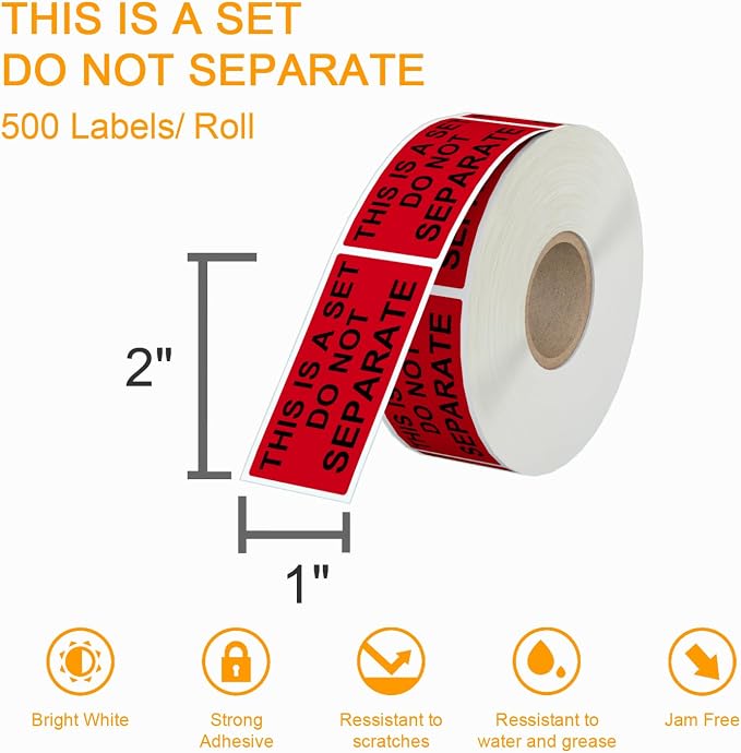 12 Rolls 1" x 2" Warning Label,This is a Set Do Not Separate Dark Red Packing Labels Permanent Adhesive (12 Rolls, 6000 Labels)
