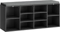 Shoe Storage Bench with Cushion, 41'' Long Entryway Bench with 10 Compartments Shoe Rack, Multifunctional Cubby Storage Organizer for Living Room, Hallway, Bedroom and Closet, Black