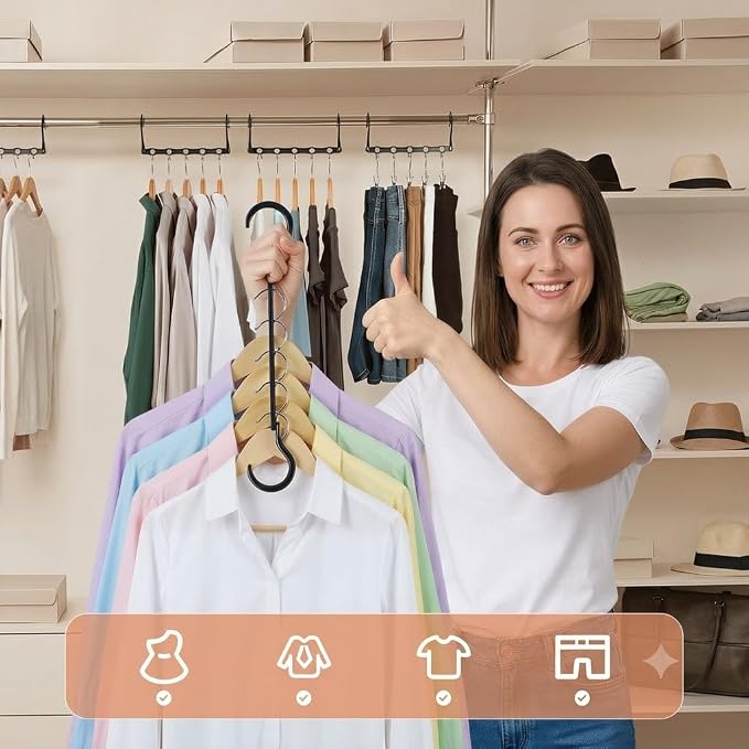 HOUSE DAY 10 Pack Space Saving Hangers, Black, Premium Smart Hanger, Closet Organizers and Storage, Sturdy Cascading Hangers with 5 Holes for Heavy Clothes, College Dorm Room Essentials