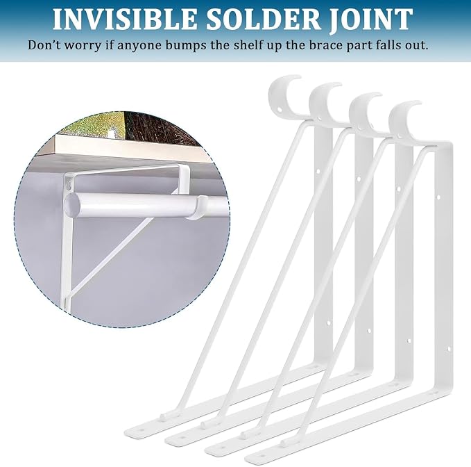 10PCS Heavy Duty Closet Rod Bracket, 11 x 11 Inch Closet Shelf Brackets,Supports 300 lbs,Wall Mount Closet Rod Supports Bracket Hook with Screws, Closet Rod Holders for Home and Closet Decor(White)
