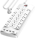 Surge Protector Power Strip, Yintar 10 Feet Flat Plug Heavy Duty Extension Cord with 18 Widely Outlets and 4 USB Ports, 2100 Joules, ETL Listed, White
