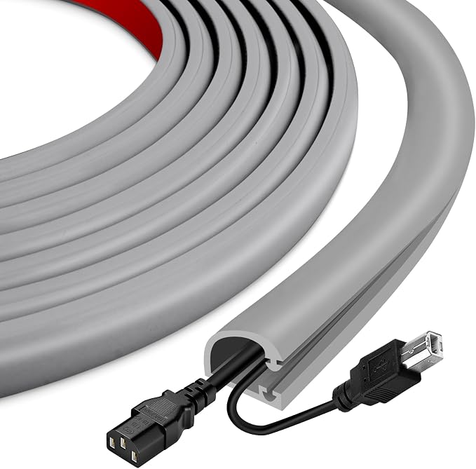 Silicone Cord Covers Wall Self-Adhesive Cord Covers for Wires on Wall Wire Hider Flexible Cable Hider with Side-Opening for Home Office TV Cable Management (0.59" W x 0.39" H x 118" L, Gray)