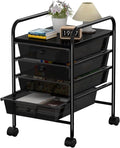 4 Tier Utility Rolling Cart with 4 Drawers Multipurpose Rolling Storage Cart with Wheels and Handles for Office Classroom Kitchen Bathroom Bedroom Organization Black