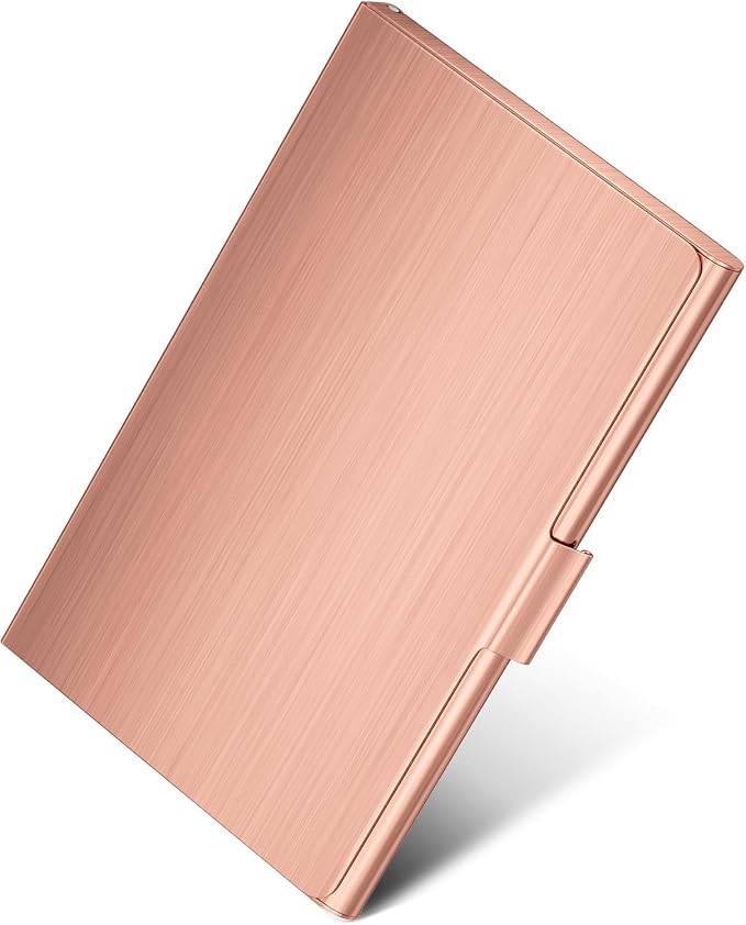 MaxGear Stainless Steel Business Card Holder, Slim Card Case, Rose Gold | Soft Interior Lining, Buckle Closure, Fits Standard Business Cards and Credit Cards